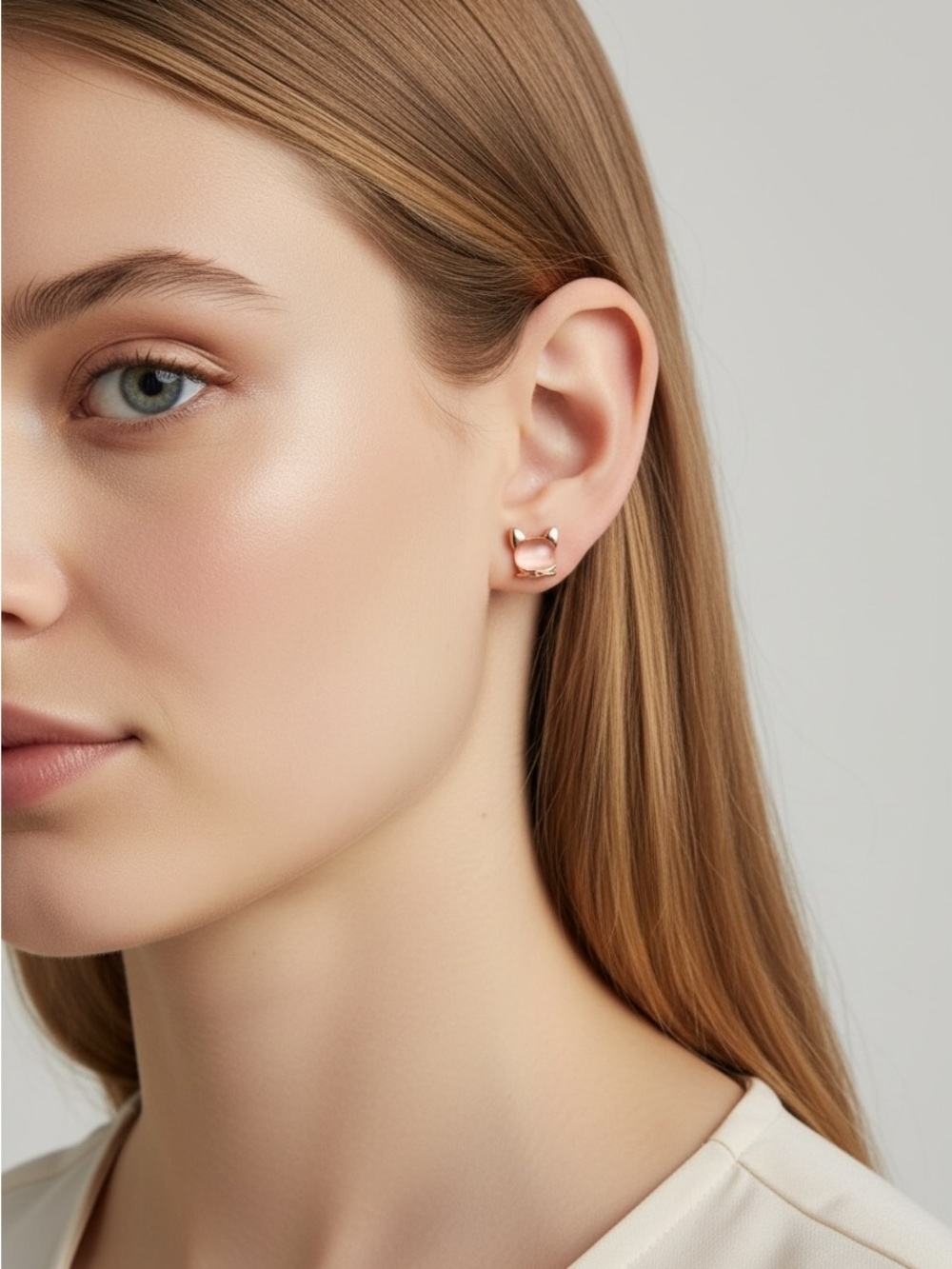 10/10 Rose Gold Cat Ear Stud Earrings - Women Jewelry